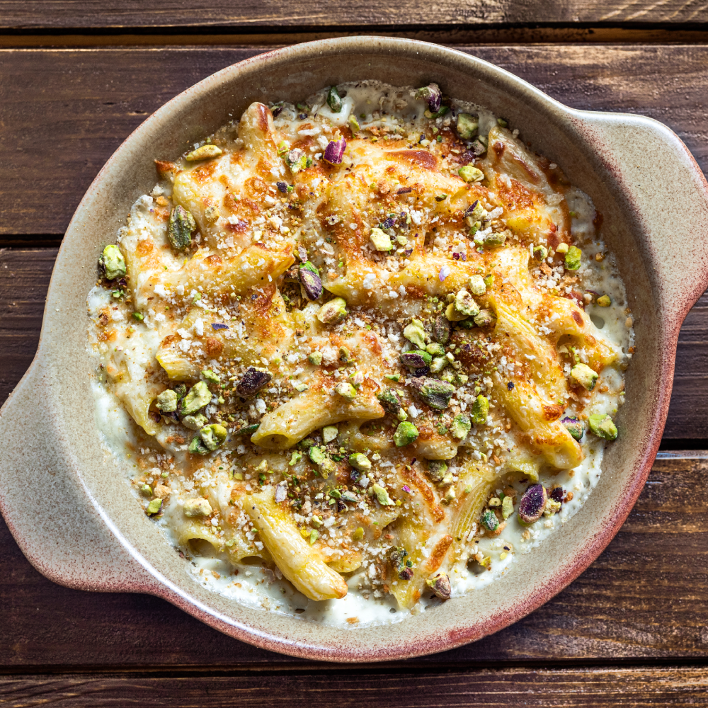 Penne quattro formaggi al forno (Lacto Vegetarian)